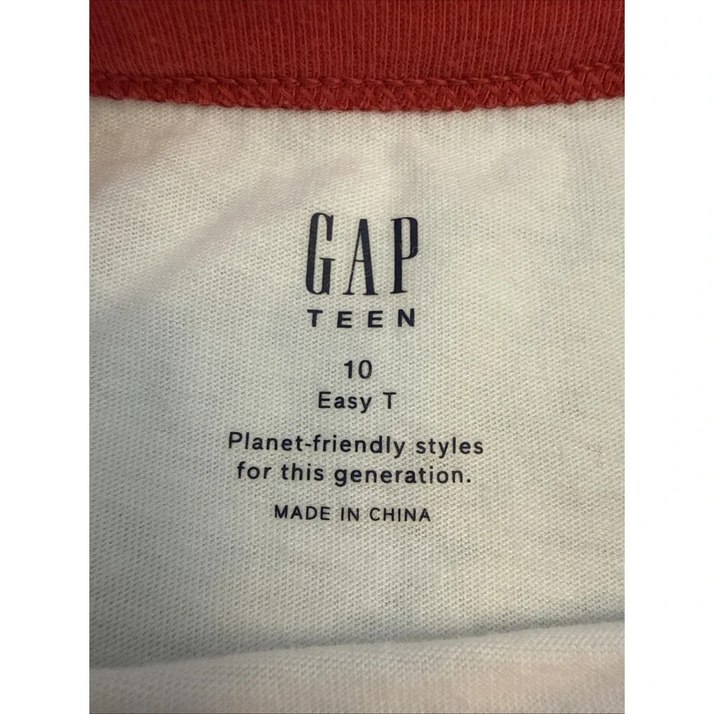 Gap Shirt Teen 10 White Red Beatles Strawberry Fields Ringer Easy T Cropped